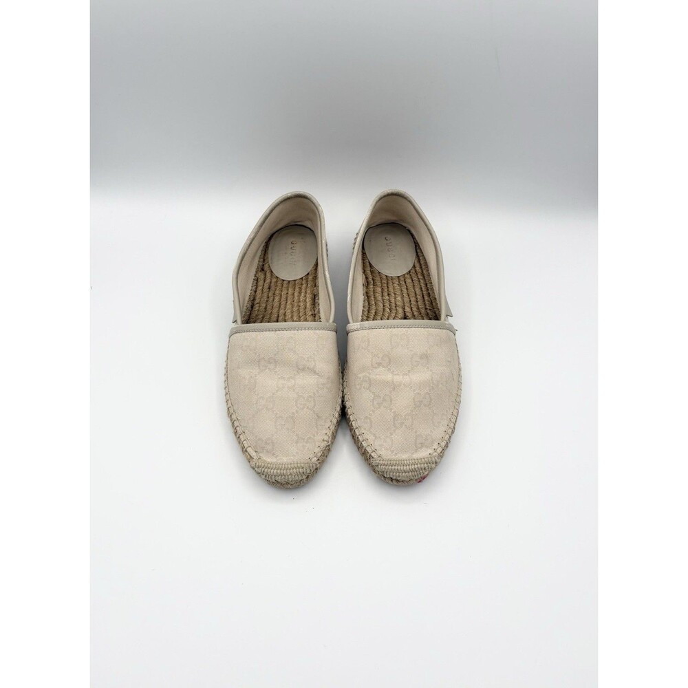 Gucci Off White/Cream GG Canvas and Leather Slip On Espadrille Flats EU 37.5